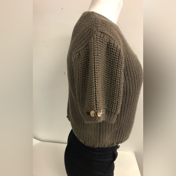 ELISA CAVALETTI WOOL MIX SHORT SLEEVE CROPPED CARDIGAN IN LIGHT BROWN IN LARGE - Picture 2 of 10
